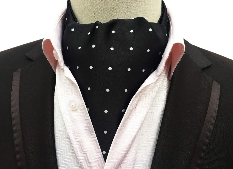 Secdtie Men's Classic Novelty Jacquard Woven Self Cravat Ties Ascot Black with White Polka Dot - Image 2